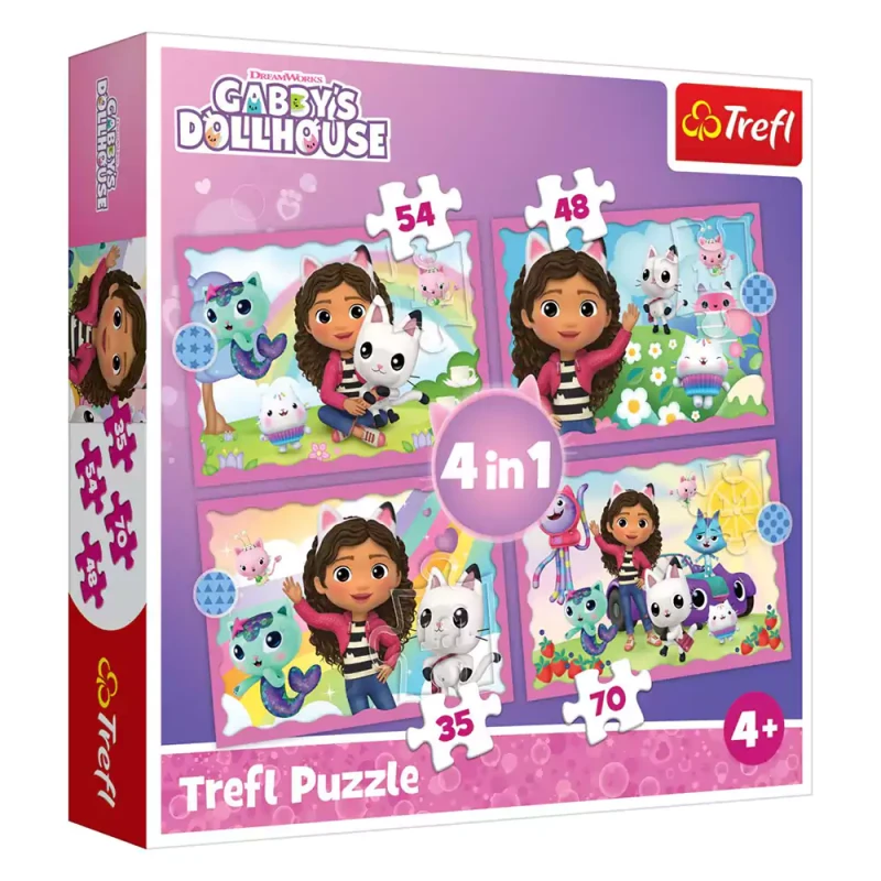 Детски пъзел Trefl, 4в1, Gabby's Dollhouse, 207 части, 4+ години