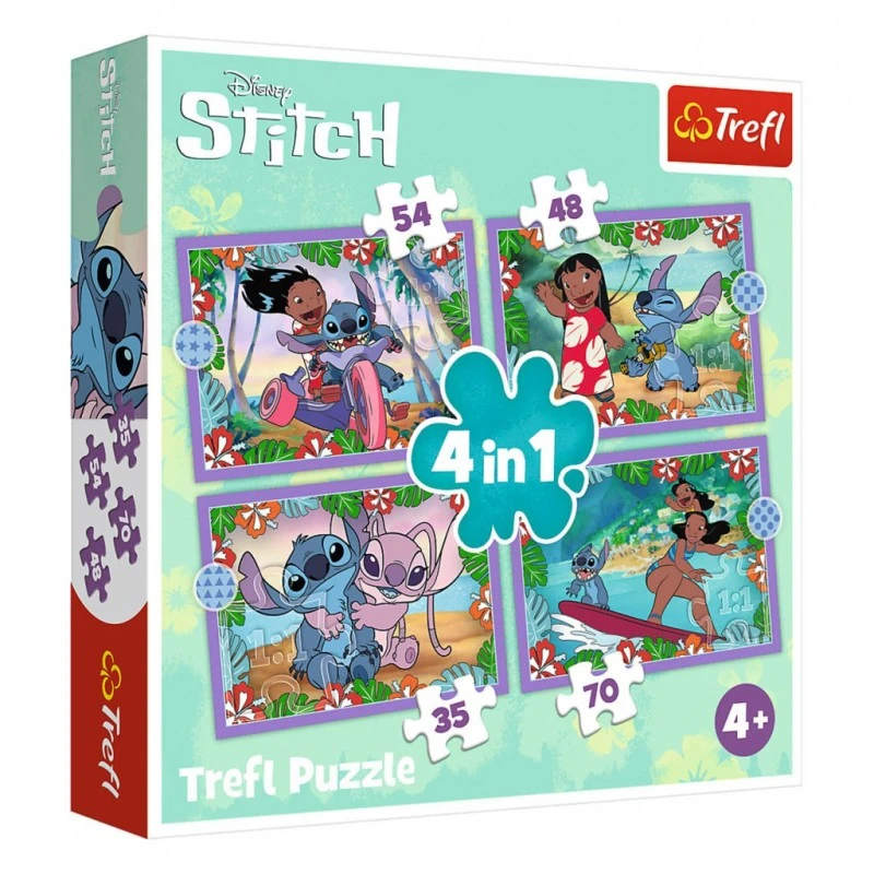 Детски пъзел Trefl, 4в1, Lilo & Stitch Crazy day, 207 части, 4+ години