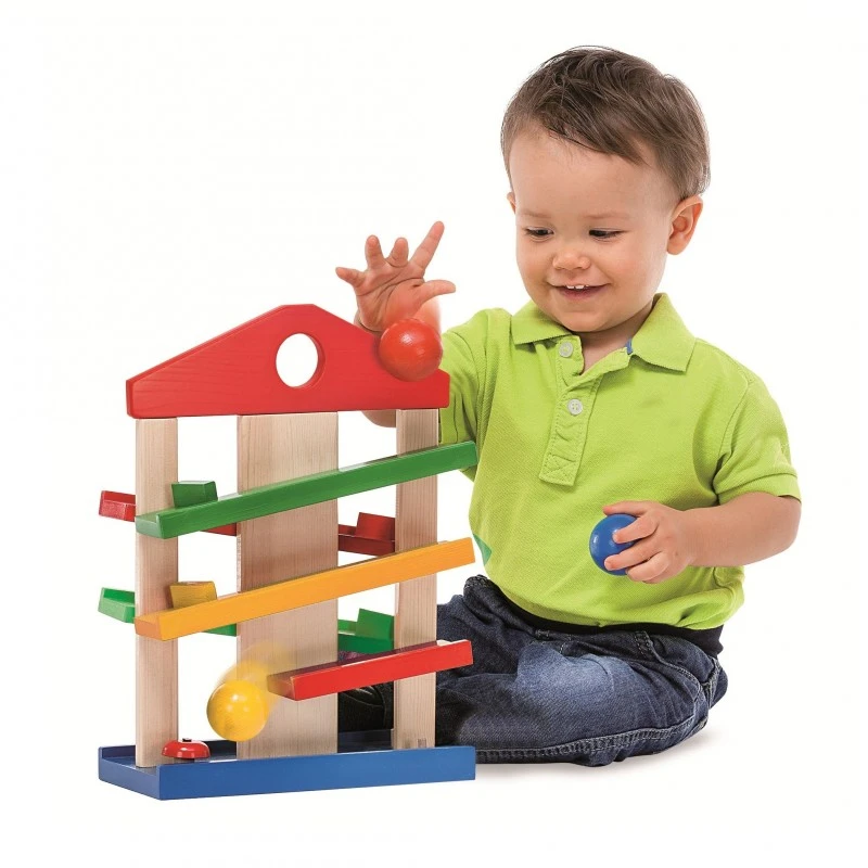 Дървена къща - ролбан с 3 топчета, Eichhorn Marble run house, 25 x 12 x 34 см, 1+ години