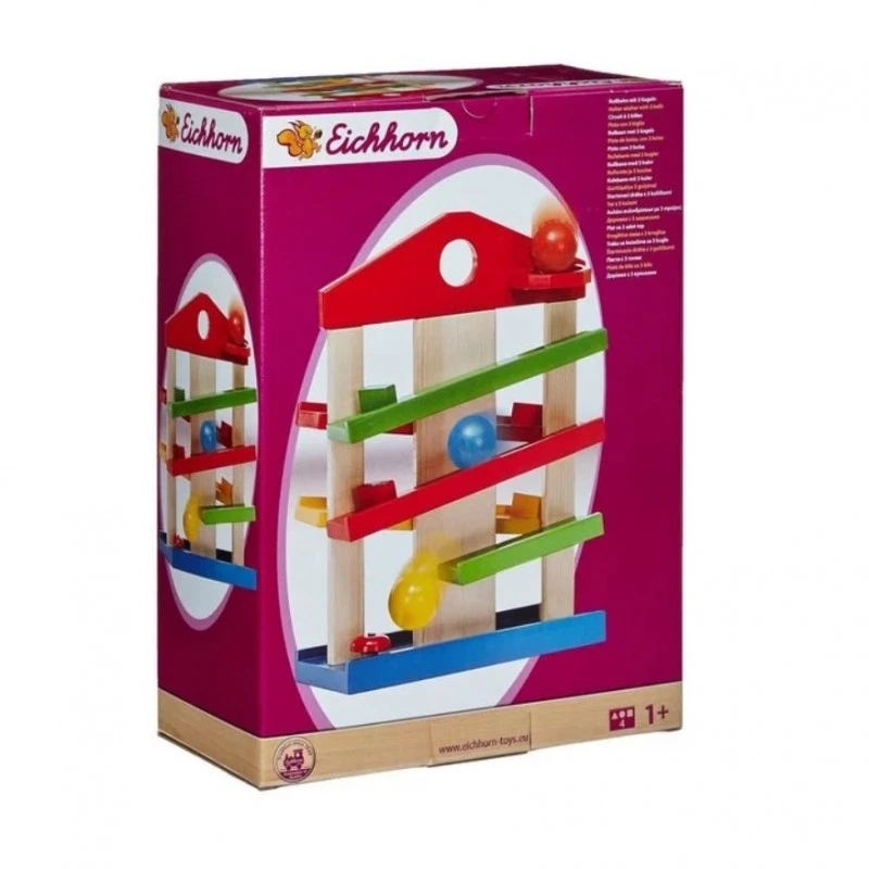 Дървена къща - ролбан с 3 топчета, Eichhorn Marble run house, 25 x 12 x 34 см, 1+ години