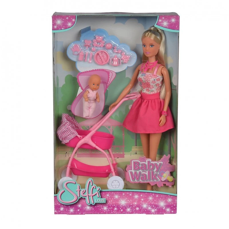 Кукла Стефи Лов и количка с бебе, Steffi Love Baby Walk Baby Doll Set, 33 x 7 x 20 cm, Асортимент