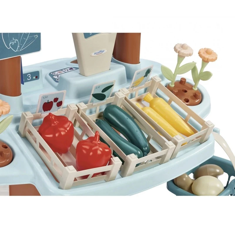 Smoby Пазарен шанд с плодове и зеленчуци и количка, 41 аксесоари, 54.5 x 40 x 69 см, 18+ месеца
