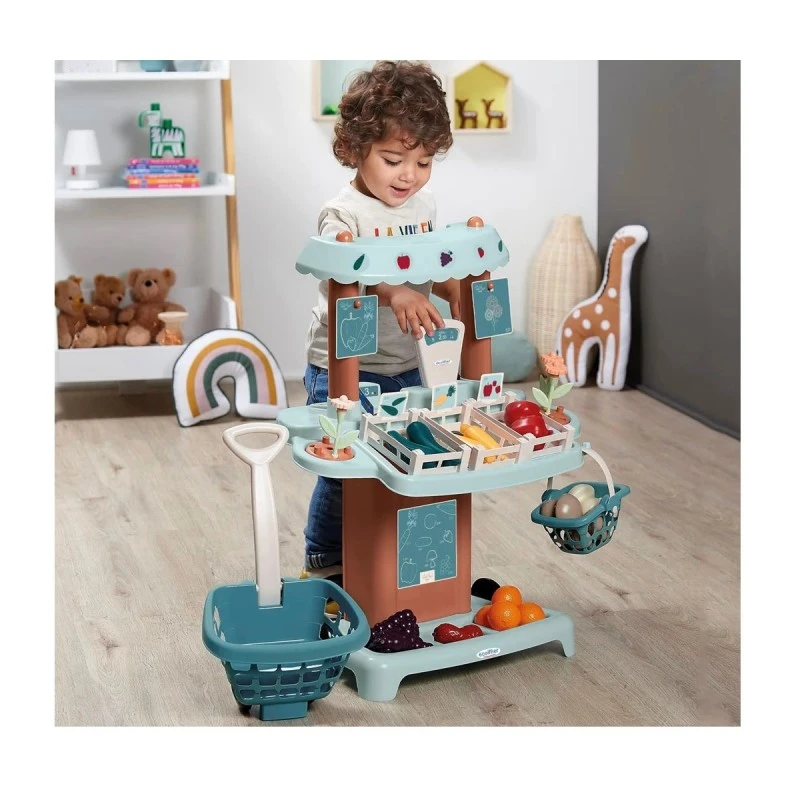 Smoby Пазарен шанд с плодове и зеленчуци и количка, 41 аксесоари, 54.5 x 40 x 69 см, 18+ месеца