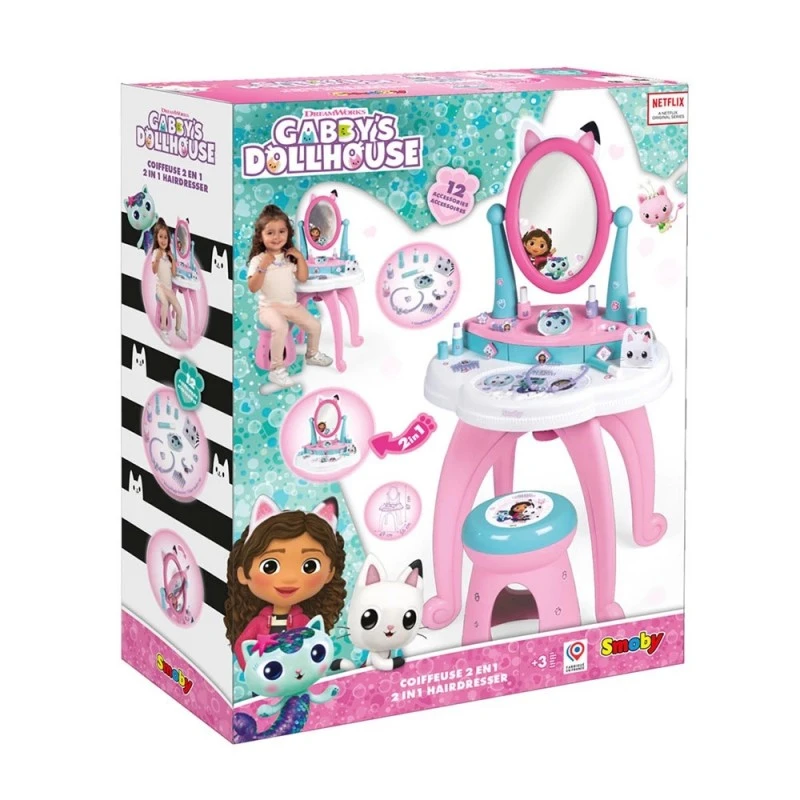 Игрален комплект Smoby, Козметична тоалетка с аксесоари Gabby's Dollhouse 2 в 1, 49 x 36 x 87 см, 3+ години