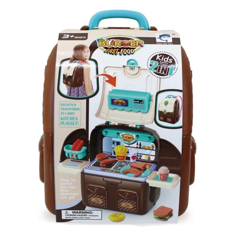 Детска Бургер щанд в раница с аксесоари, 34 х 13 х 36, 50 см, 3+ години