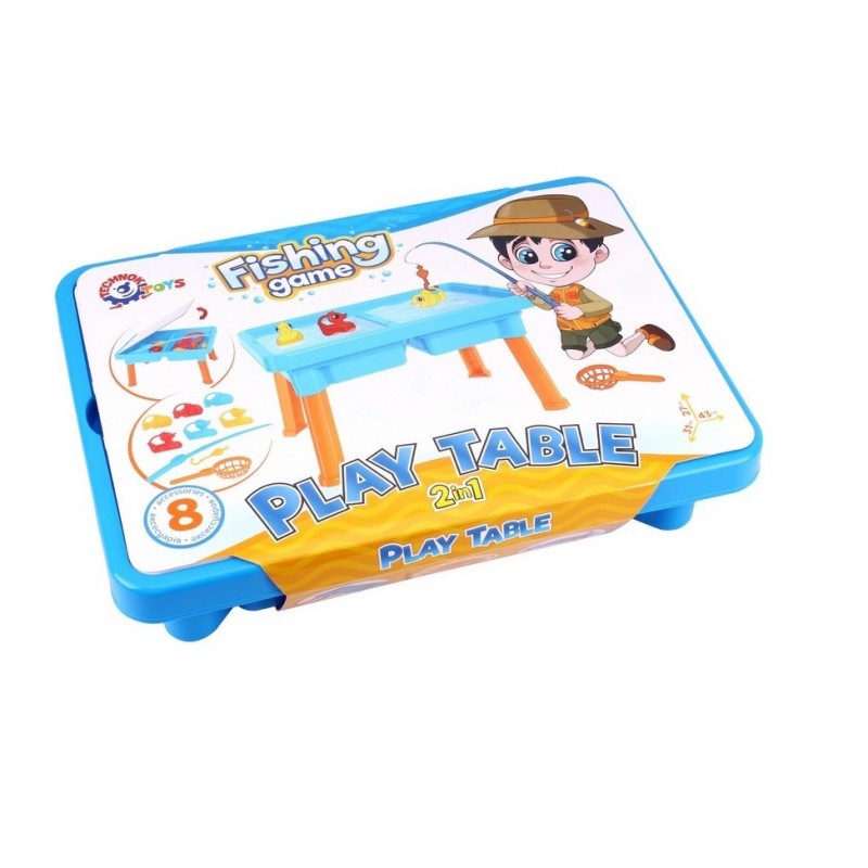 Детска маса за игра на риболов 2х1, Разглобяема с играчки, 43х31х27 см