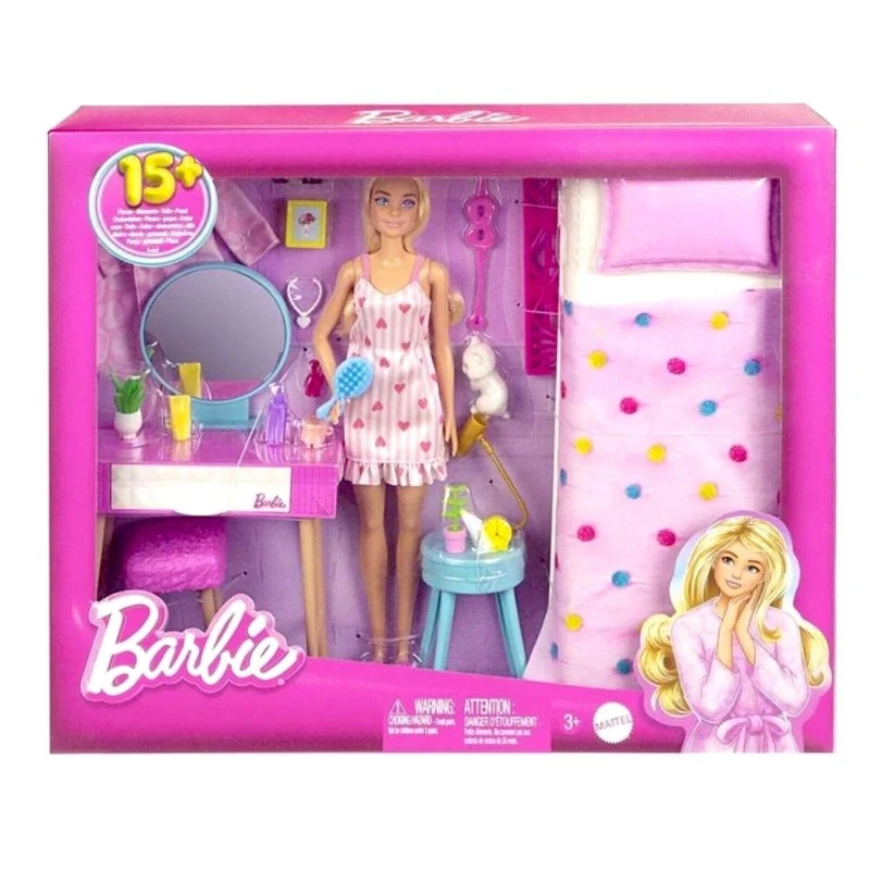 Игрален комплект Барби в спалнята, Barbie Bedroom with doll Playset, HPT55