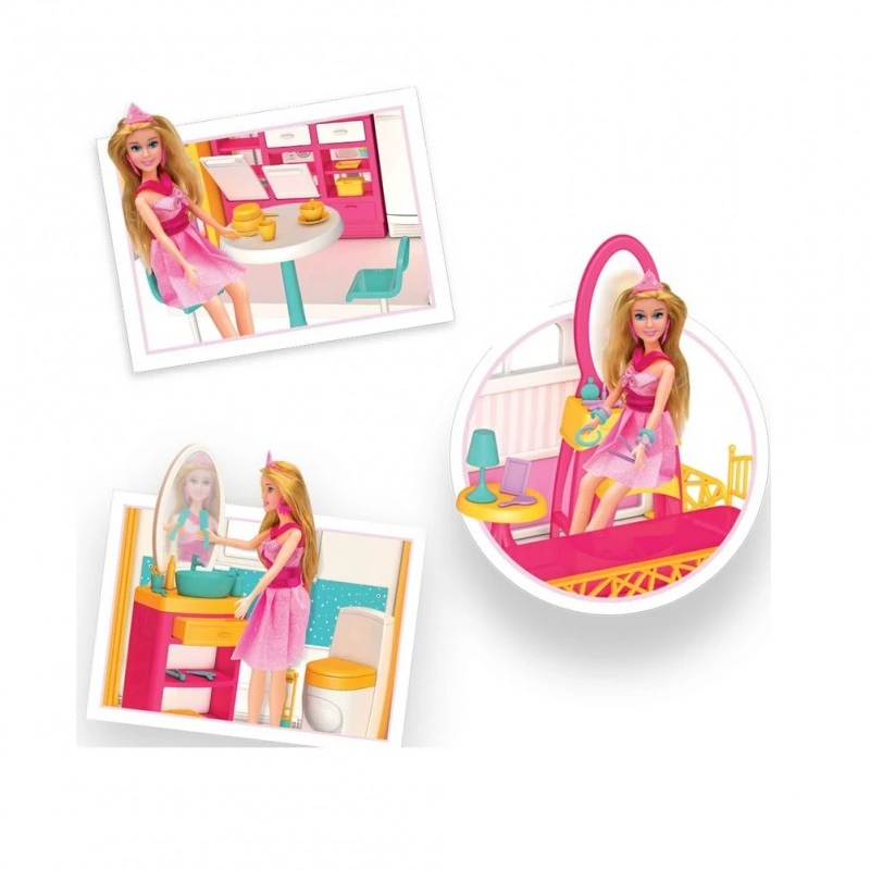 Къща за кукли Dede, Кукла Линда с аксесоари, 3 етажа и 6 стаи, 85x60x21, 3+ години