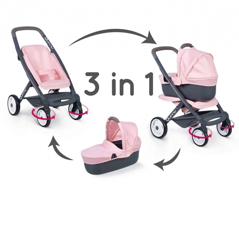 Количка за кукли Smoby, 3 в 1, Розова