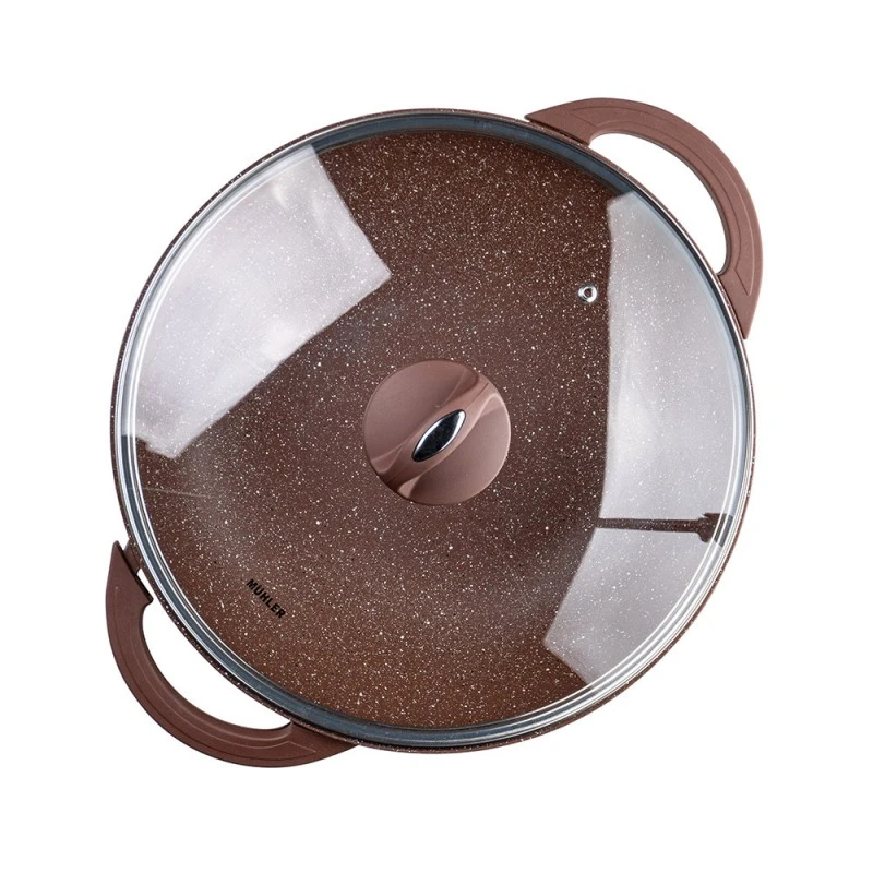 Тиган уок с капак Muhler Mia MR-3285M 32x8.5cm, 3.8L, шоколад, лят алуминий