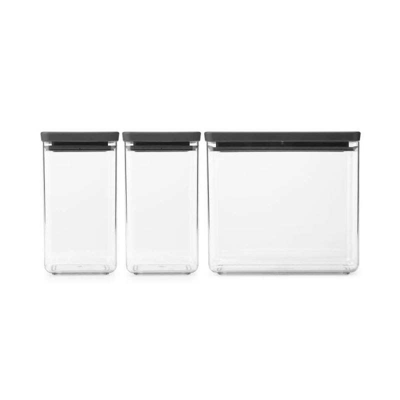 Кутии за съхранение на продукти комплект Brabantia Tasty+ Stackable 2x1.6L+1x3.5L Dark Grey