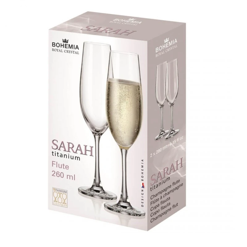 Чаша за шампанско Bohemia Royal Sarah 260ml, 2 броя