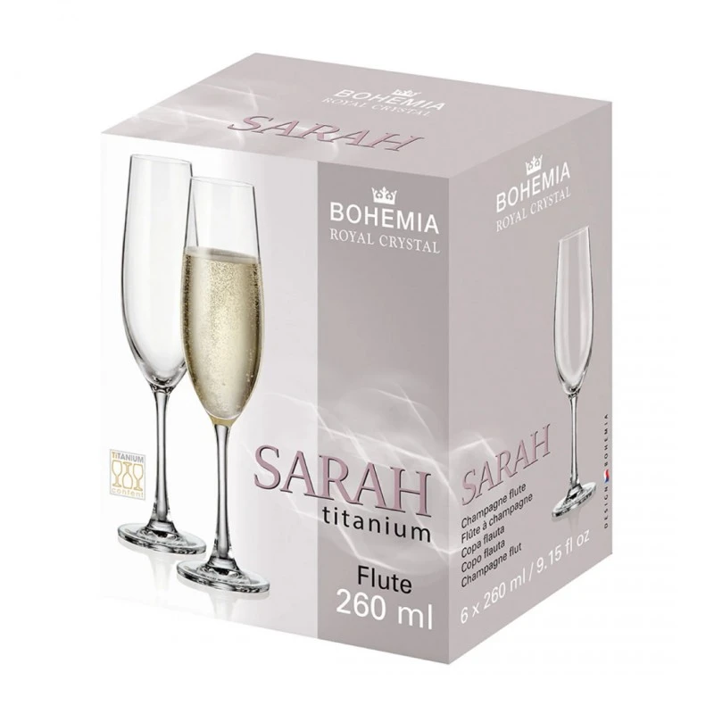 Чаша за шампанско Bohemia Royal Sarah 260ml, 6 броя