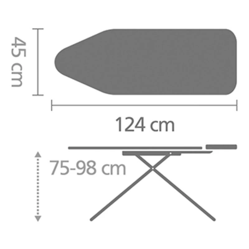 Маса за гладене Brabantia C 124x45cm с поставка за ютия и рафт за дрехи, Ecru