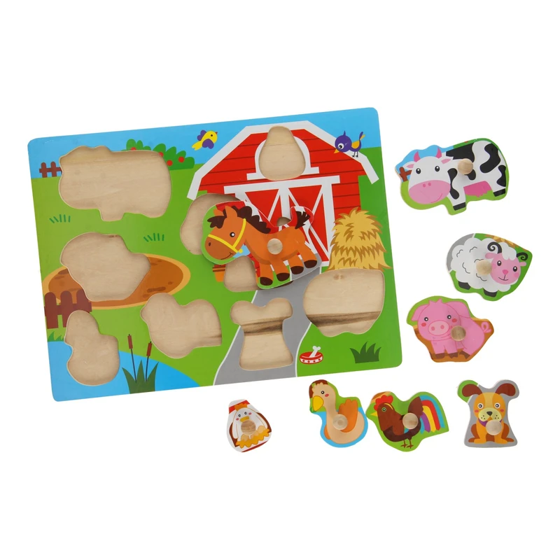 Дървен пъзел с дръжки Johntoy, Ферма, 8 части
