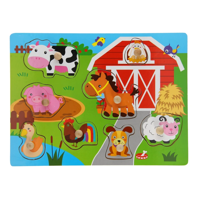 Дървен пъзел с дръжки Johntoy, Ферма, 8 части