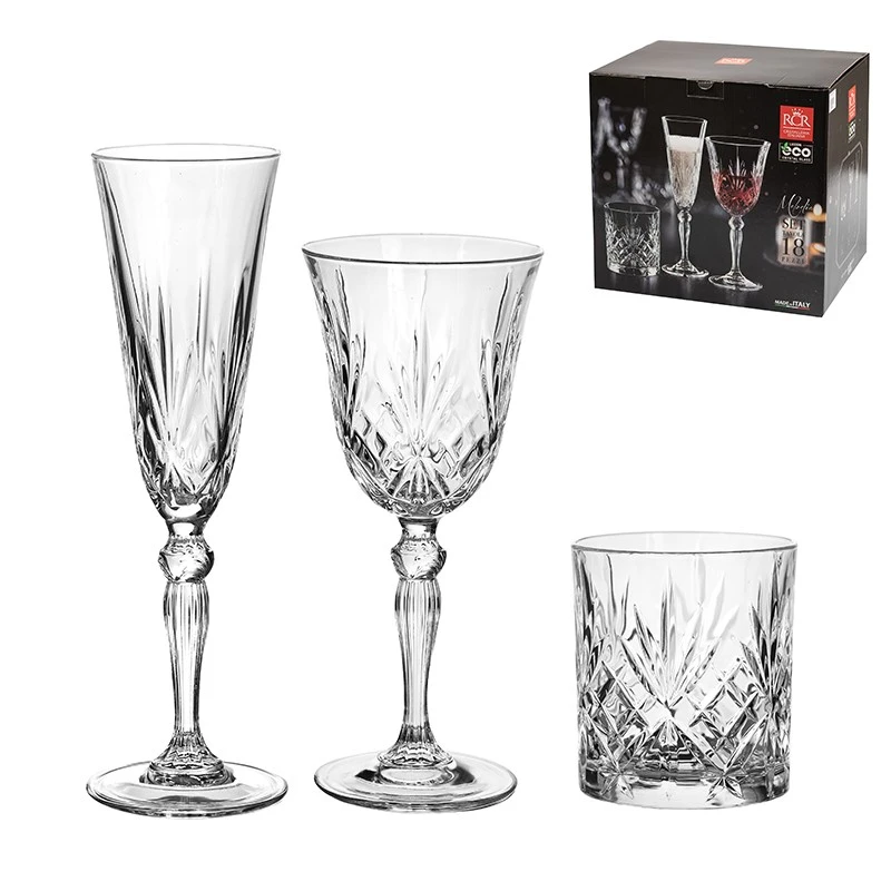 Комплект от 18 части Димс-92 MELODIA, 6 чаши за вино, 6 чаши за уиски и 6 чаши за шампанско