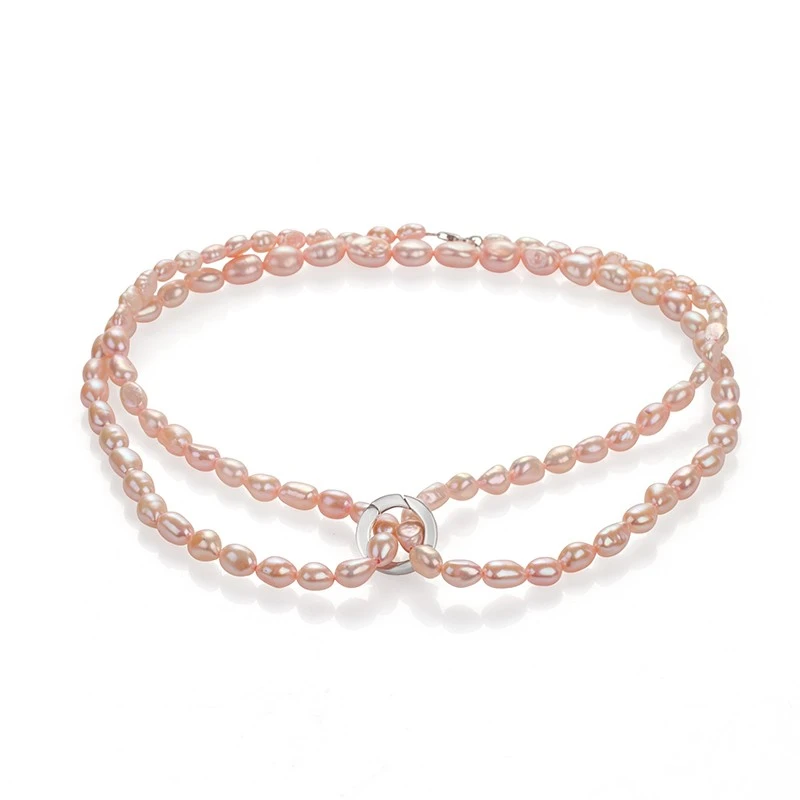 Колие Swan Pearls CA464N1, Барокови Розови Перли, Сребро