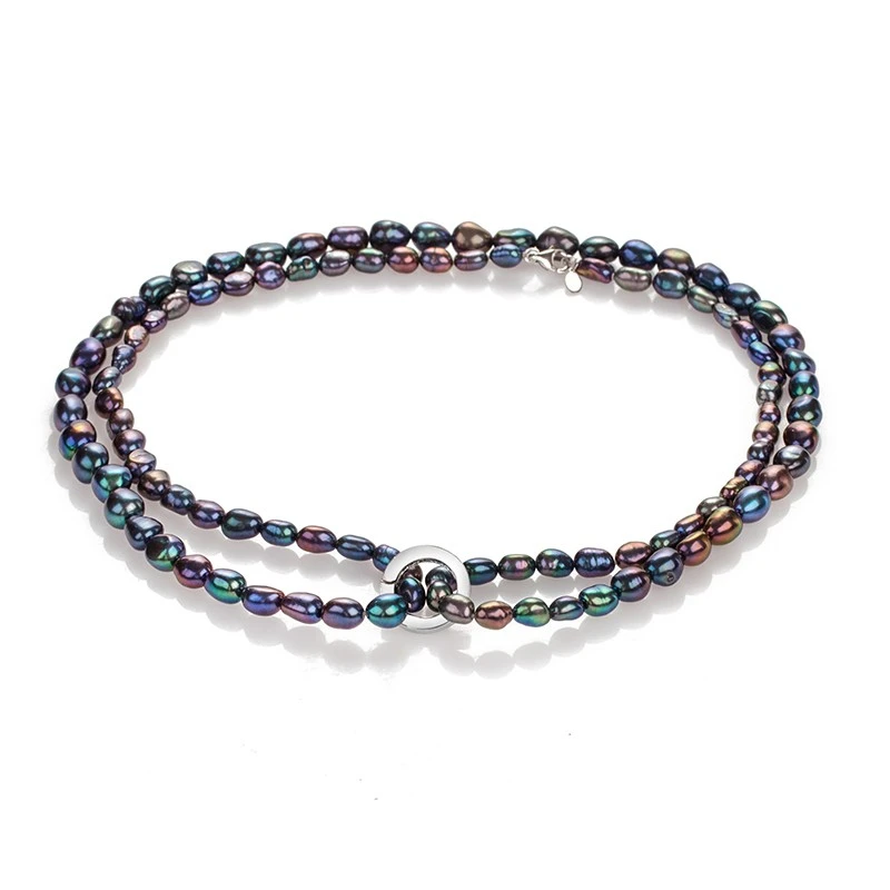 Колие Swan Pearls CA464NB, Барокови Черни Перли, Сребро