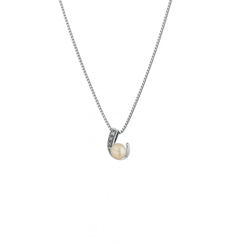 Колие Swan Pearls CAA020N, Бяла Перла и Цирконий, Сребро