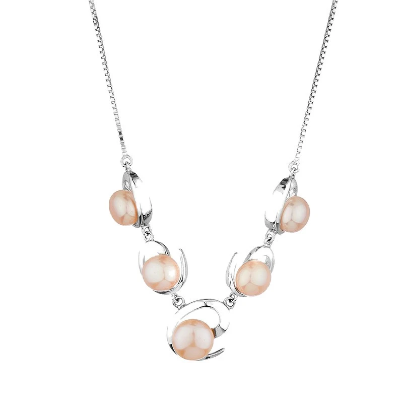 Колие Swan Pearls CAA035P, Сребро Розови Перли, Сребро