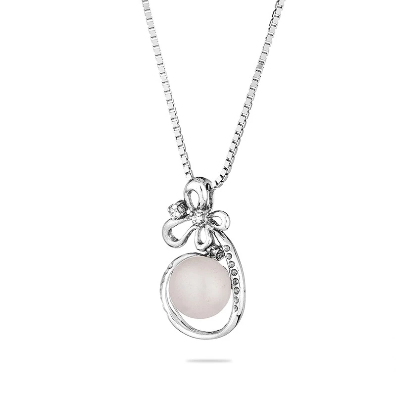 Колие Swan Pearls CAA054, Бяла Перла Пеперуда, Сребро