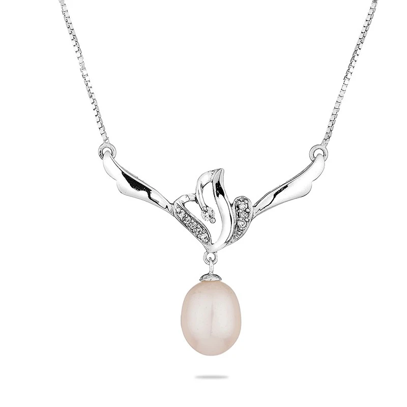 Колие Swan Pearls CAA073W, Бяла Перла, Сребро