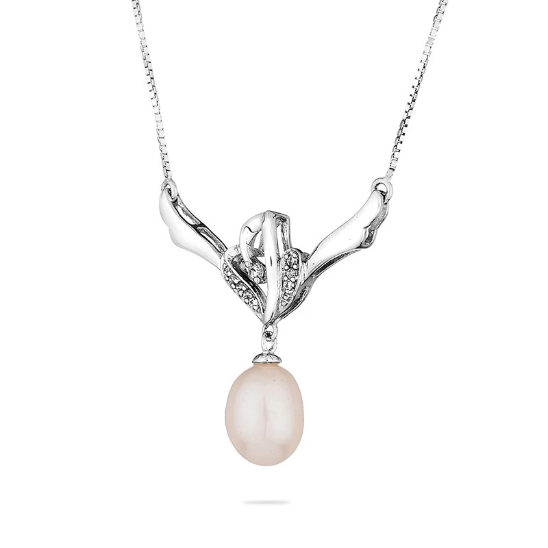 Колие Swan Pearls CAA073W, Бяла Перла, Сребро