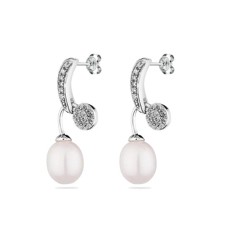 Обеци Swan Pearls CAA083EW Бели Перли, Цирконий, Сребро 925