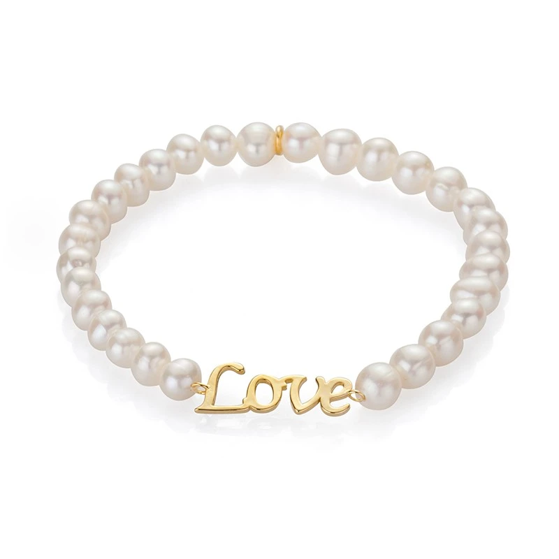 Гривна Swan Pearls D084LOVE, Бели Перли Любов, Сребро