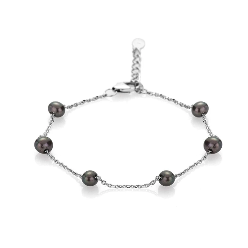 Гривна Swan Pearls D085BB, Сребро Черни Перли, Сребро