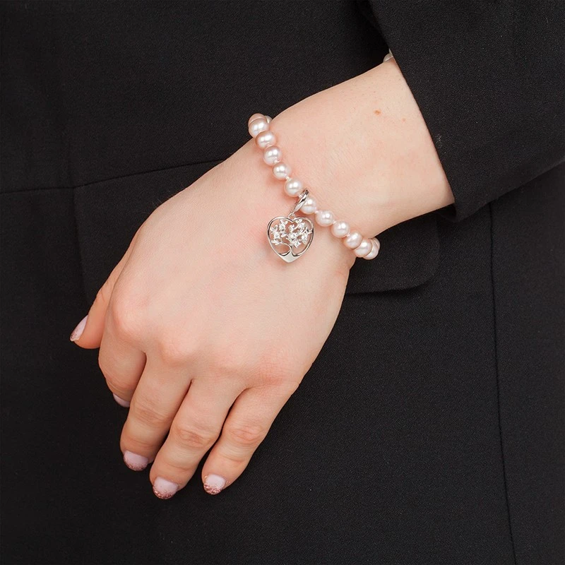 Гривна Swan Pearls D114BP, Сърце Розови Перли, Сребро