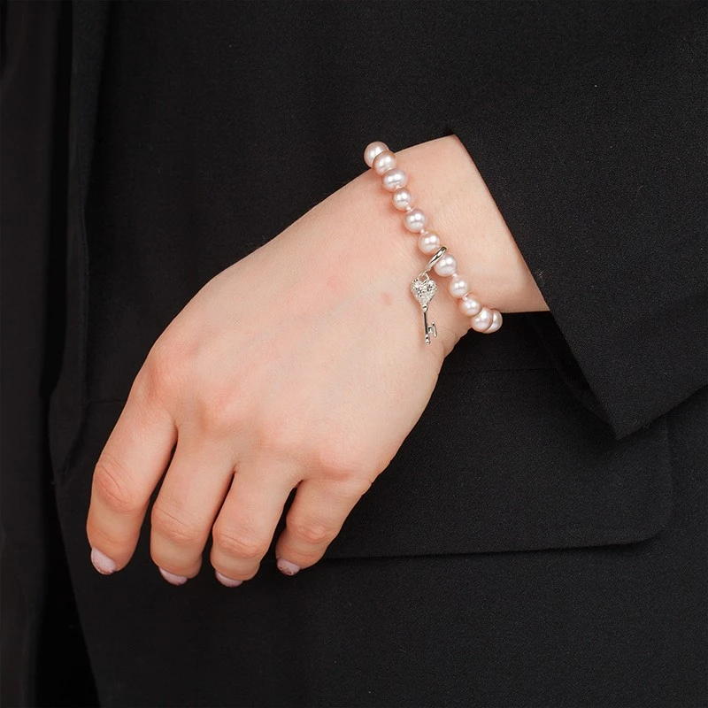 Гривна Swan Pearls D114BP, Сърце Розови Перли, Сребро