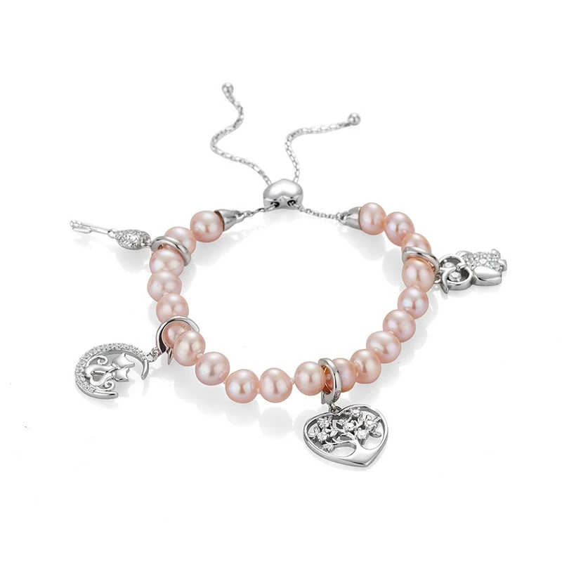 Гривна Swan Pearls D114BP, Сърце Розови Перли, Сребро