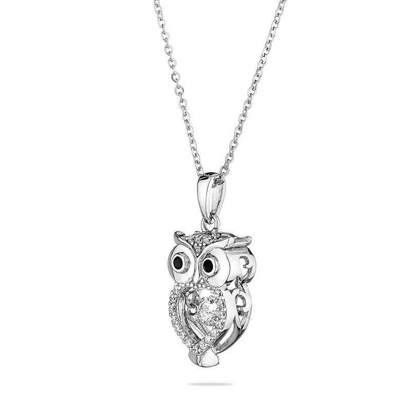 Колие Swan Pearls END412N, Бухал С Цирконий Dancing Stone, Сребро