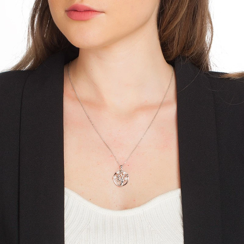 Колие Swan Pearls END812N, Дърво На Живота С Бели Перли, Сребро