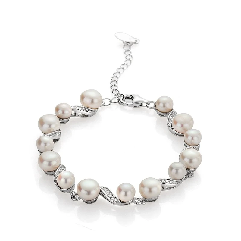 Гривна Swan Perls FN458BW, Бели Перли и Цирконий, Сребро