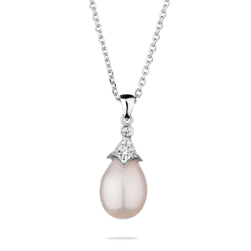 Колие Swan Pearls FP901NW, Бяла Перла и Цирконий, Сребро