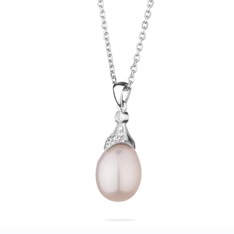 Колие Swan Pearls FP901NW, Бяла Перла и Цирконий, Сребро