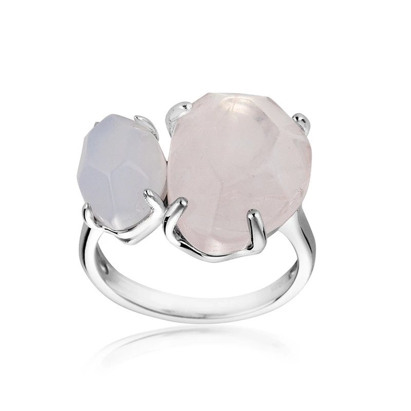 Пръстен Swan Pearls GL999R, Син Халцедон и розов Кварц, Сребро