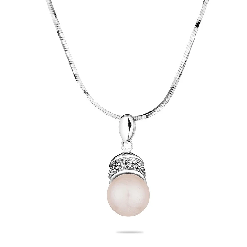 Колие Swan Pearls IP0137W, Бяла Перла и Цирконий, Сребро