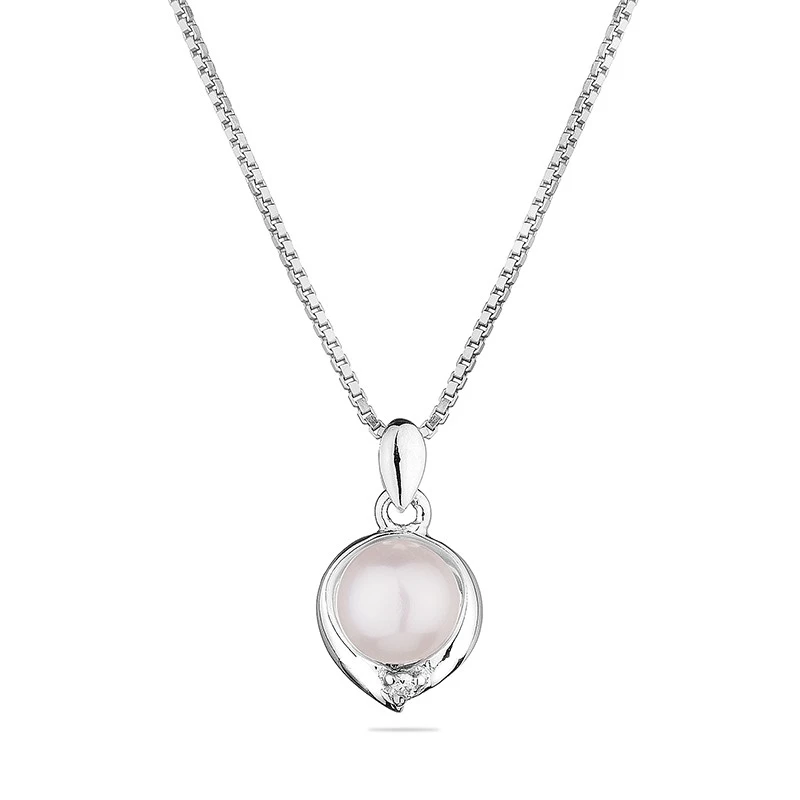 Колие Swan Pearls IP0572W, Бяла Перла и Цирконий, Сребро