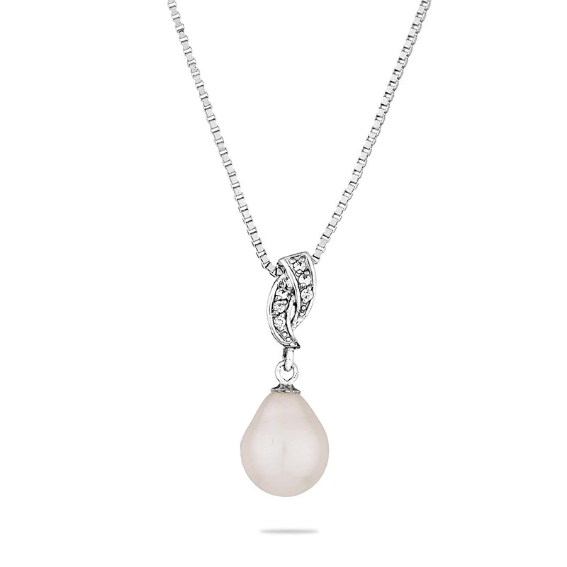 Колие Swan Pearls IP0802W, Бяла Перла и Цирконий, Сребро