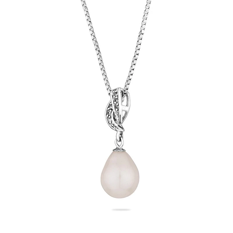 Колие Swan Pearls IP0802W, Бяла Перла и Цирконий, Сребро