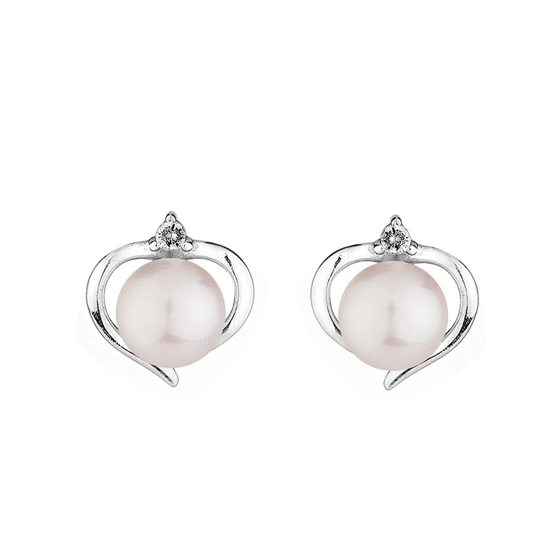 Обеци Swan Pearls LA019EW Сърца, Бели Перли, Сребро 925