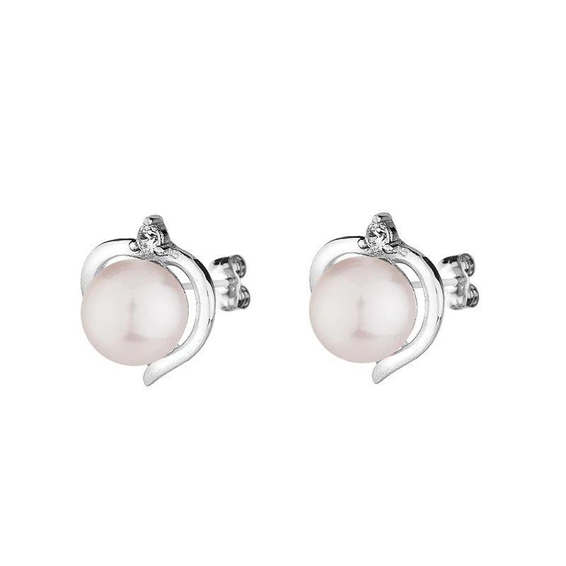 Обеци Swan Pearls LA019EW Сърца, Бели Перли, Сребро 925