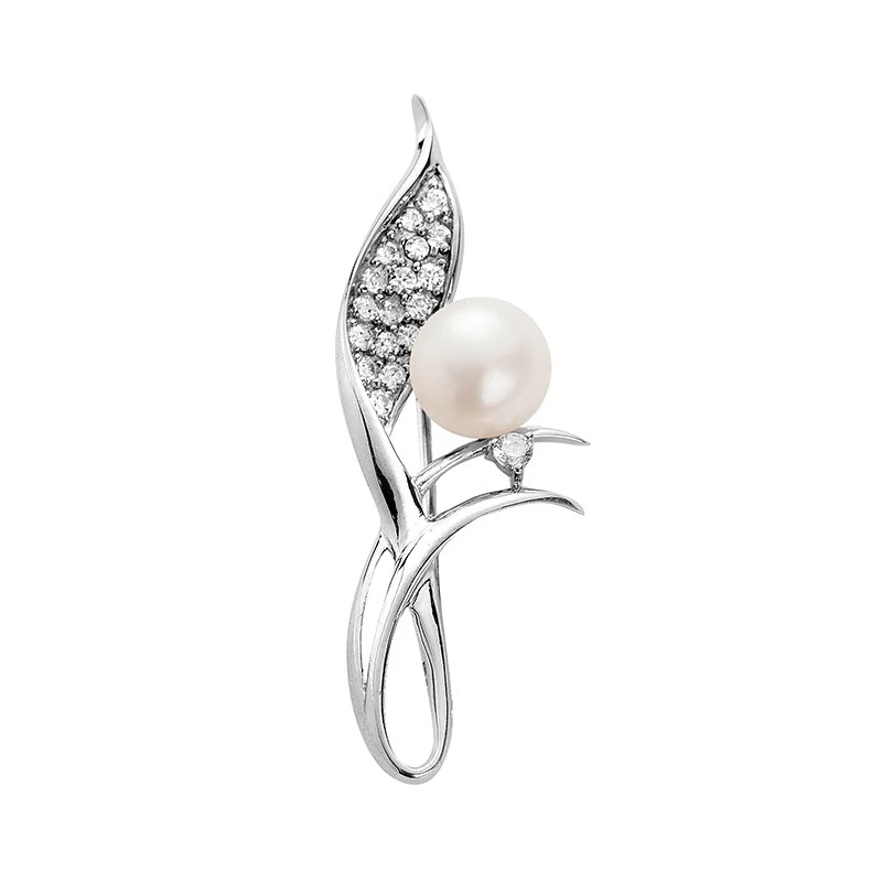 Брошка Swan Pearls LA199BR, Бяла Перла и Цирконий, Сребро