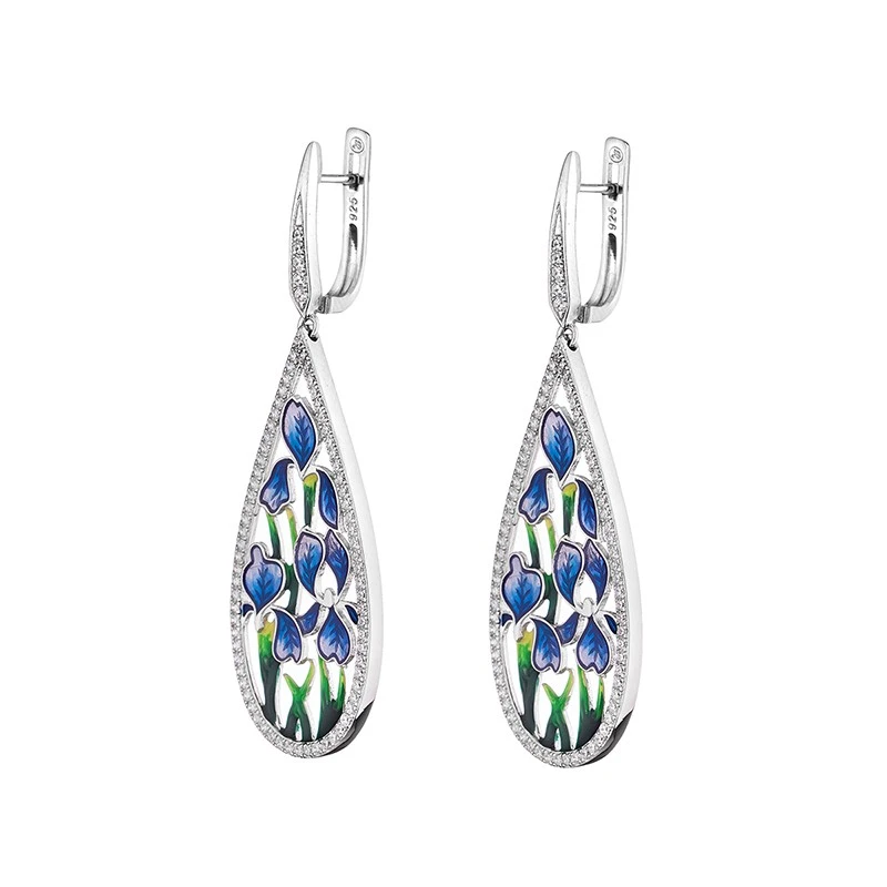 Обеци Swan Pearls PJ126E Сини Цветя,, Сребро 925, Цирконий