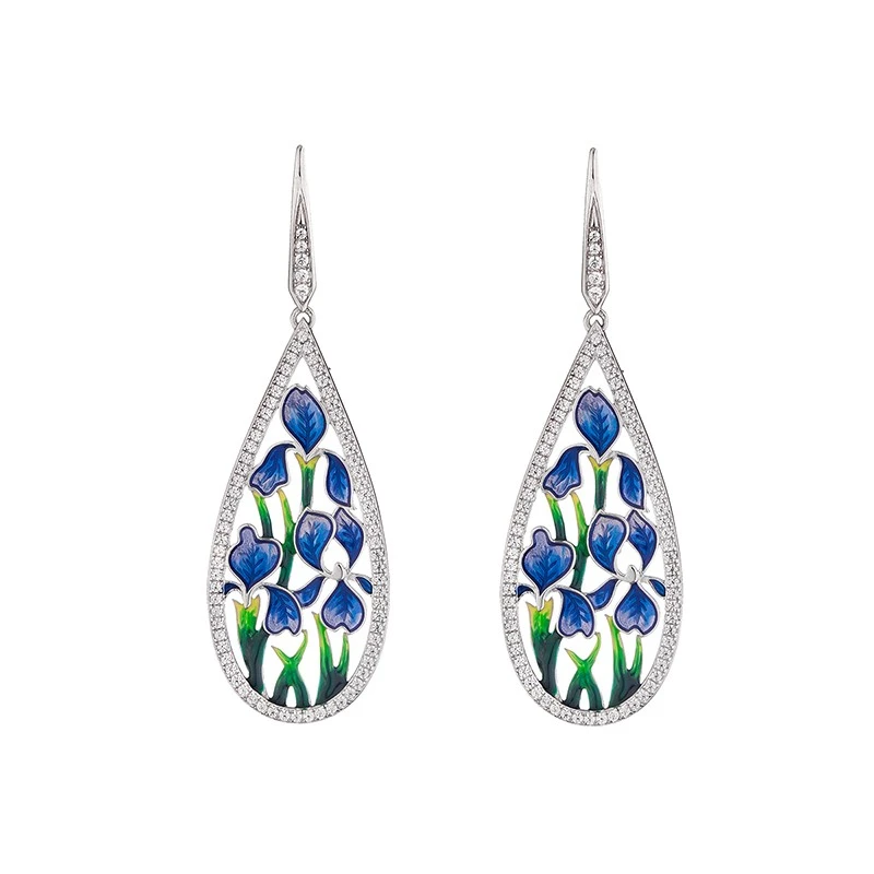 Обеци Swan Pearls PJ126E Сини Цветя,, Сребро 925, Цирконий