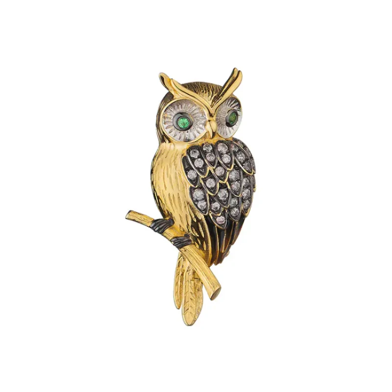 Брошка Swan Perls PJ40BR, Бухал, Сребро